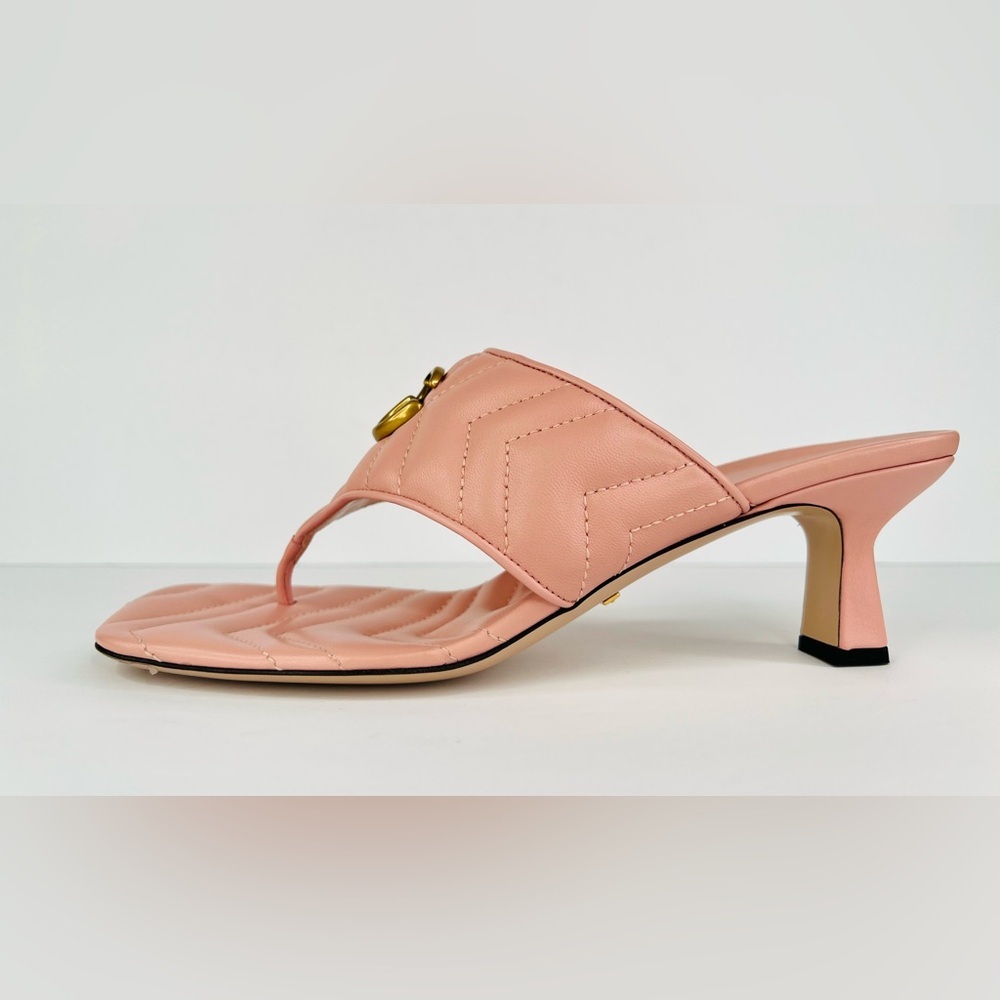 Gucci Marmont Double G Chevron GG Logo Pink Thong Mule Kitten Sandals Size EU 40 - Picture 9 of 11